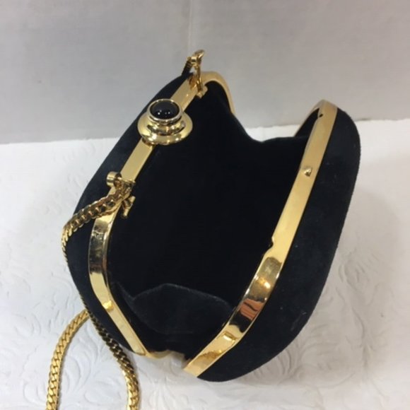 Vintage Morgan Taylor Black Velvet Hard Case Evening Purse Crossbody 4.5x2x3.5 - Picture 3 of 12